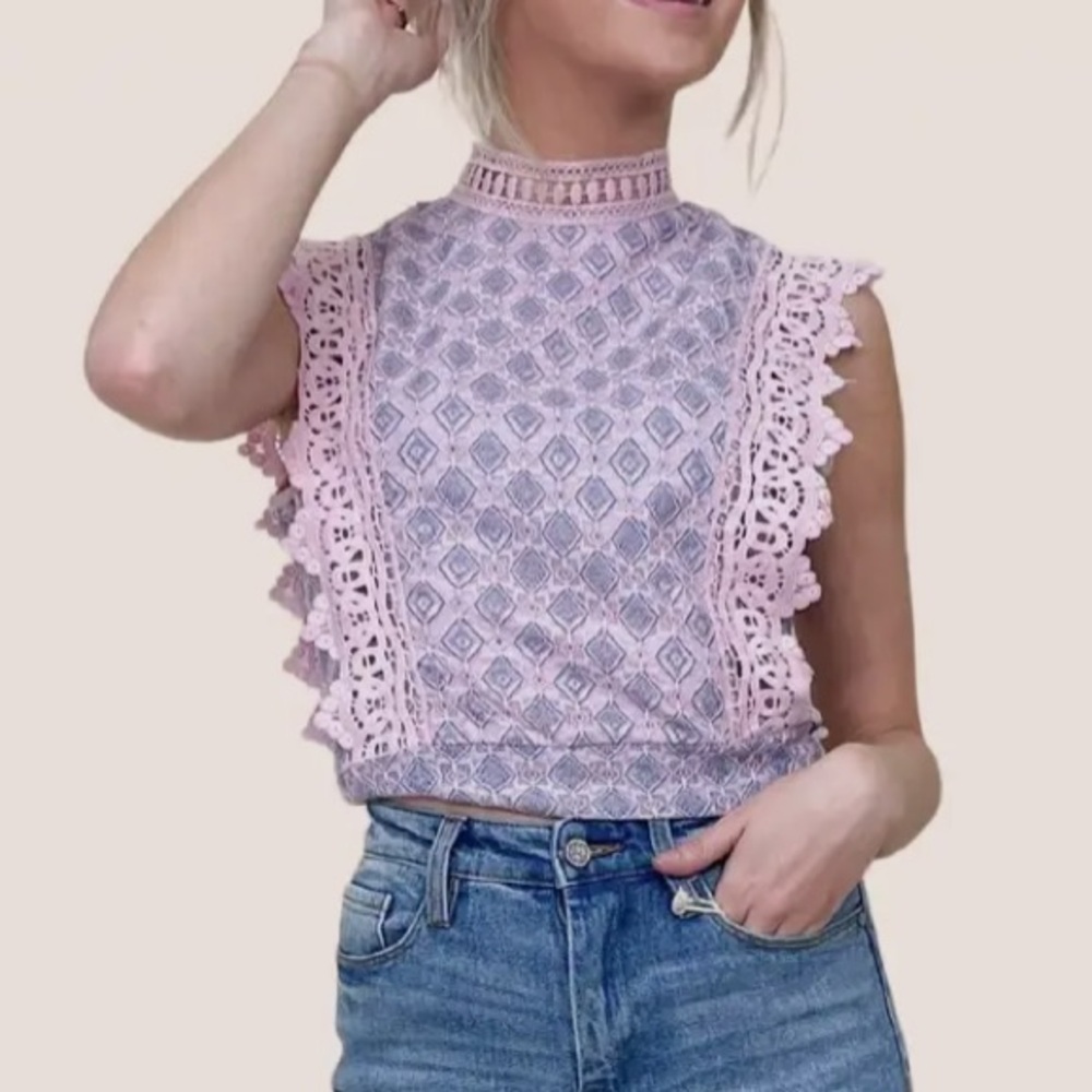 Pink Lace Sleeveless Top
